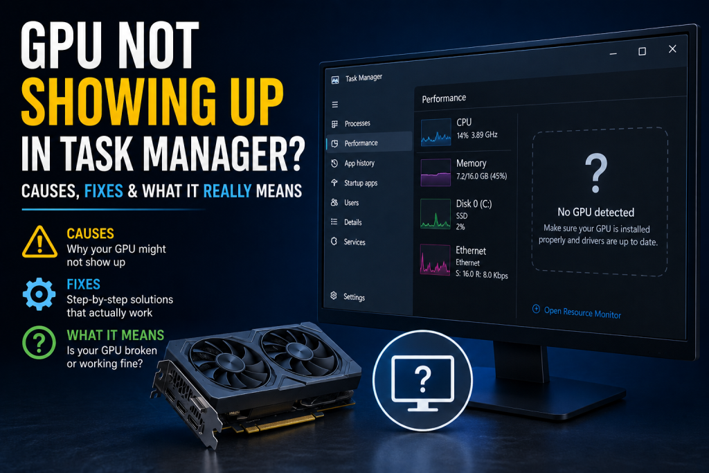 GPU not showing up in Windows Task Manager with causes and fixes