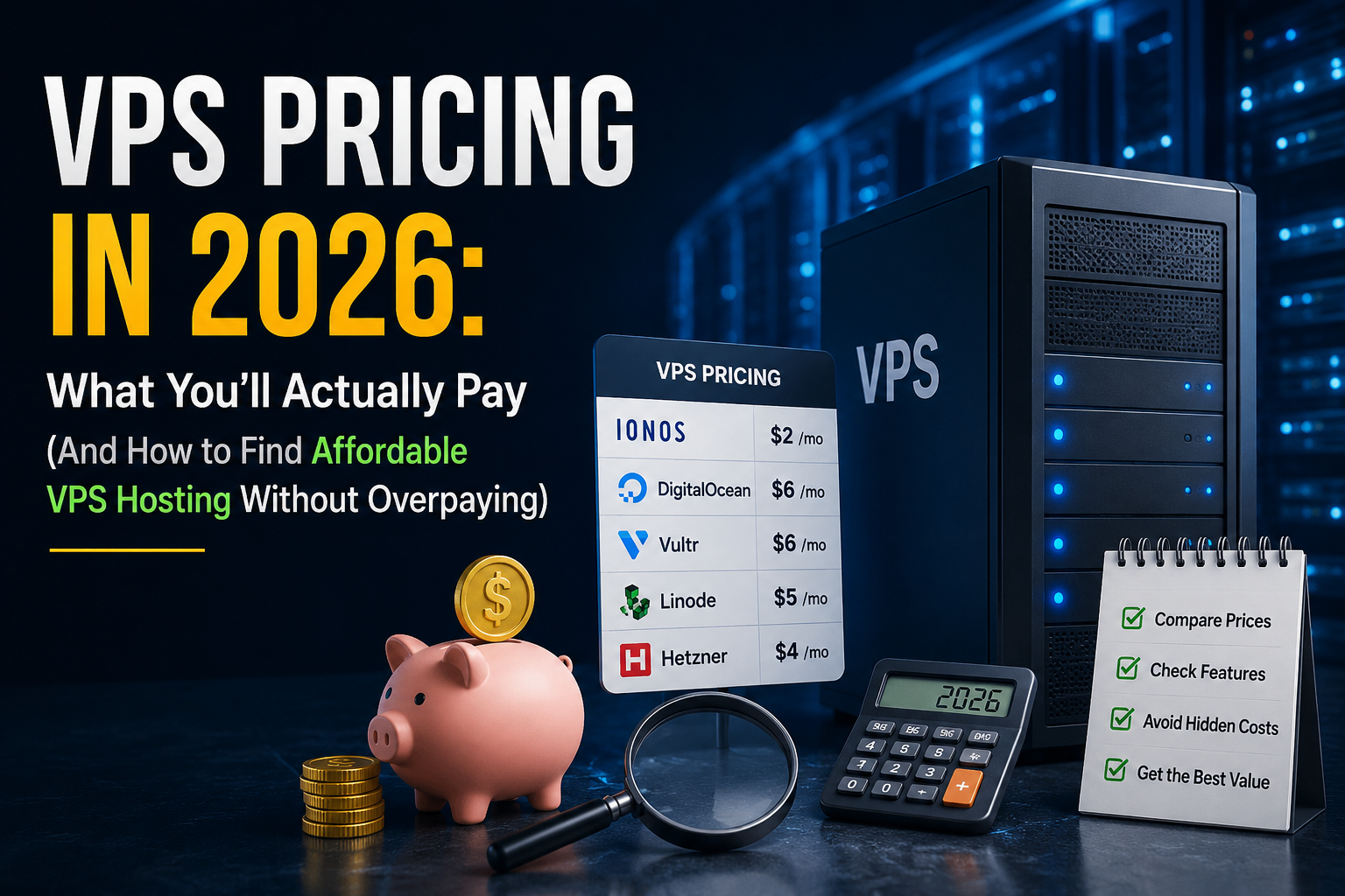 VPS pricing trends banner with affordable hosting check checklist

